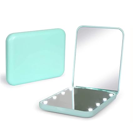 Makeup Mirror with LED Light, 1X/3X Magnification Lighted Pocket Mirror, 2-Sided, Portable